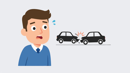 Shocked Man Witnessing Car Accident - Flat Vector Illustration
