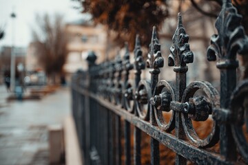 blurred background of iron fence in a public space