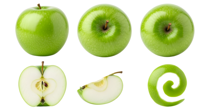 Green apples granny smith variety fresh healthy eating fruit diet on transparent background