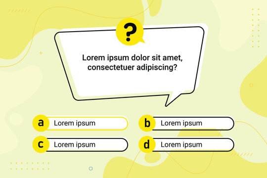 Quiz menu test questions menu choice trivia game. Quiz interface layout for web and mobile app with quizzes question and answer screen. Trivia game template