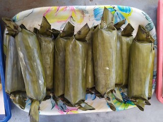 Some rice cakes ready to eat. In Indonesia it is called lontong which is served during Eid