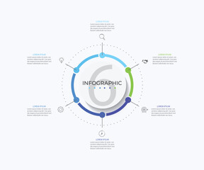 Modern infographic template. Creative circle element design with marketing icons. Business concept with 6 options, steps, sections.