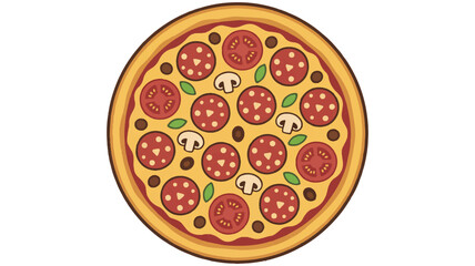 Round pizza with salami tomato and mushroom food italian