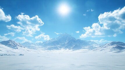 Snowy mountain range, bright sky