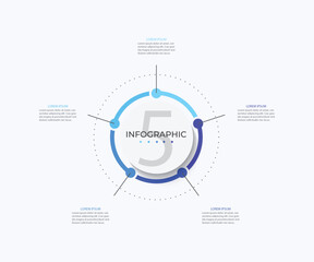Modern infographic template. Creative circle element design with marketing icons. Business concept with 5 options, steps, sections.