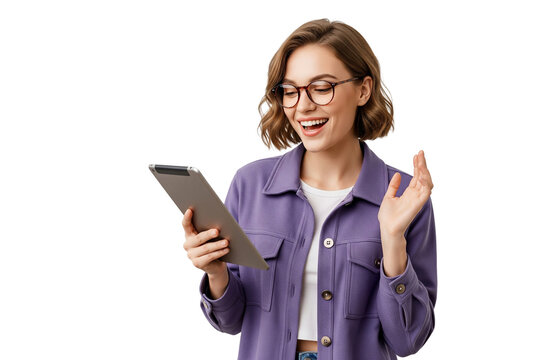 young business woman funny and looking at tablet