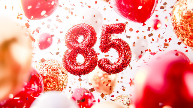 Celebrating an 85th birthday with festive balloons and confetti
