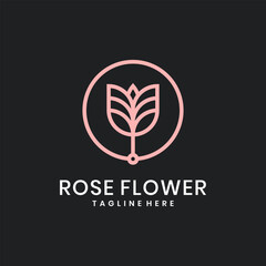 Minimalist rose flower logo in pink line art