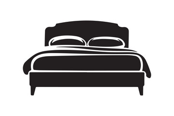 Comfortable Bed with Pillows and Blanket Silhouette Icon