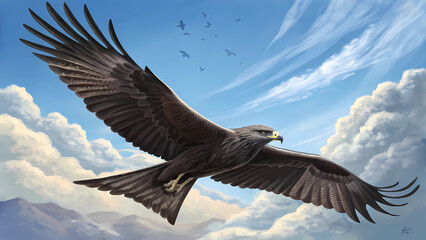 Majestic eagle soaring high in the sky: a captivating wildlife art print for nature enthusiasts and bird lovers