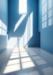 Obraz premium Sunlight casting shadows in empty room with blue walls Empty room interior design architecture blank design room