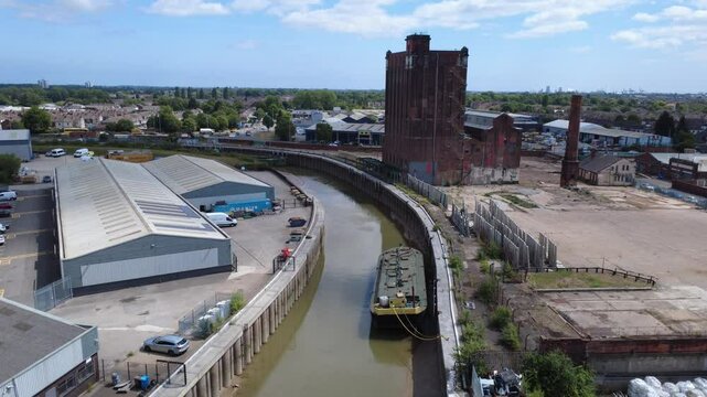 River hull on Sunny Day, Bankside industrial estate East Yorkshire