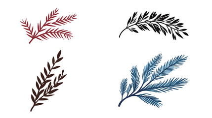 Pine branch vector icon on white background featuring a minimal and clean illustration of a pine needle branch, ideal for winter themes, botanical elements, holiday decorations, nature-inspired design