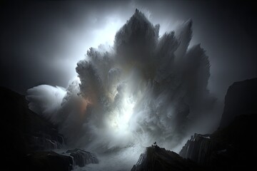Dramatic coastal wave explosion