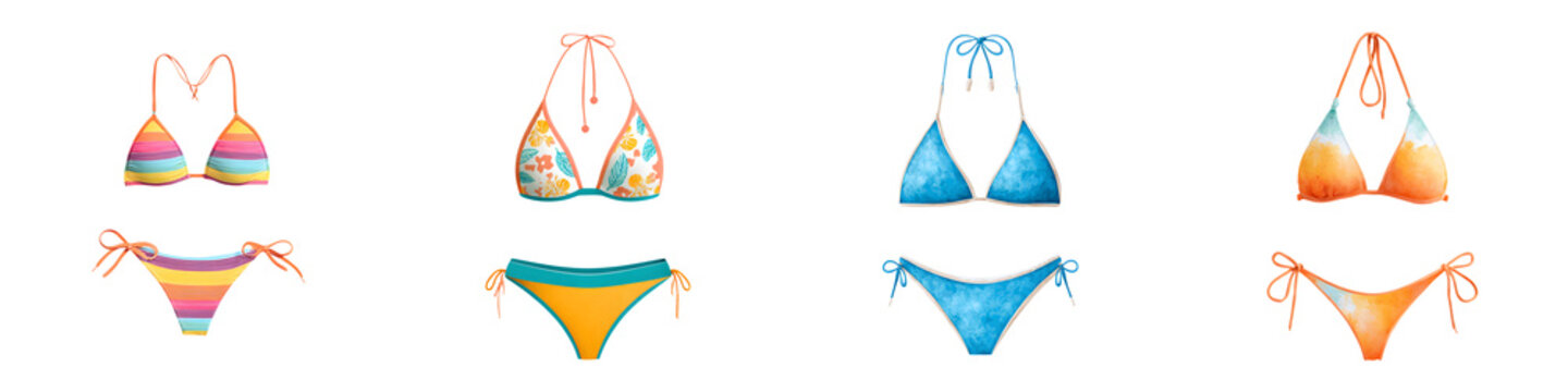 Watercolor Bikini Sets Isolated on White Background, Summer Fashion