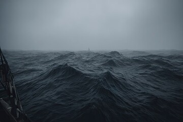 Stormy ocean waves, dark gray sky