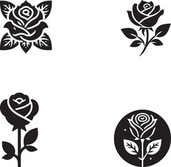 Set of Black and White Rose Illustrations