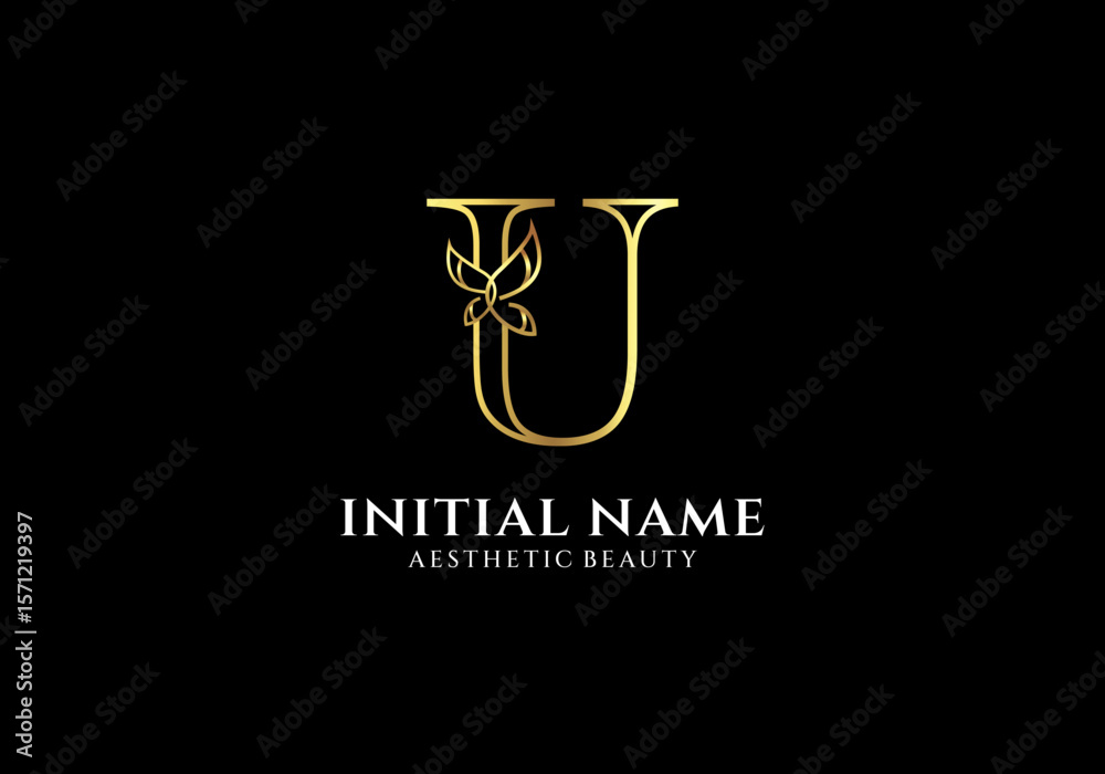 Fototapete initial u logo design combination with butterfly or leaf element
