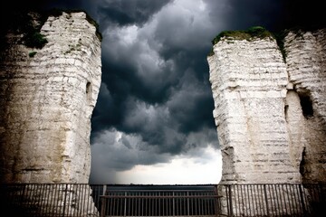 Stormy sky over ancient chalk cliffs
