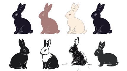 Black silhouette of a rabbit on white background, featuring a clean and minimal profile of a bunny in side view, ideal for Easter themes, springtime design, animal iconography, nature illustrations,