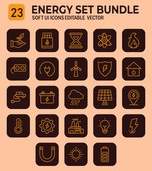 Extensive collection showcasing various energy icons in a contemporary and simplistic style suitable for diverse