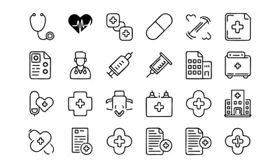 2025 New Medical Icons Set – Vector Symbols for Healthcare, Hospitals, Clinics, Medicine, Medical Equipment, Emergency, and Health Services
