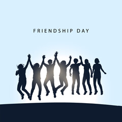 Happy International Friendship Day Post Template. Greeting card, back view of the friends' group. Abstract vector illustration design.
