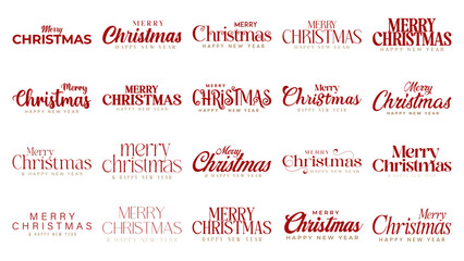 Merry christmas and happy new year lettering Set. Merry Christmas Text for wishes. Christmas Greetings text for social media post and celebration.