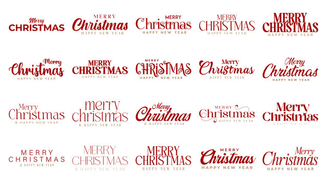Merry christmas and happy new year lettering Set. Merry Christmas Text for wishes. Christmas Greetings text for social media post and celebration.