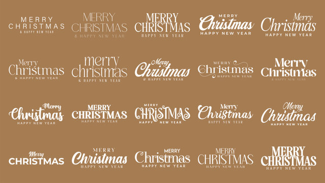 Merry christmas and happy new year lettering Set. Merry Christmas Text for wishes. Christmas Greetings text for social media post and celebration.