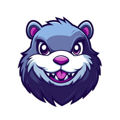 Obraz premium Adorable Cartoon Beaver Head Mascot Design: Purple, Blue, and White Fur, Big Eyes, Friendly Grin - Perfect for Logos, Gaming, and Children's Products!