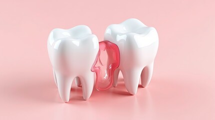 Connection of two teeth with each other, illustrating dental hygiene, filling and the threat of infection. A concept for oral care awareness