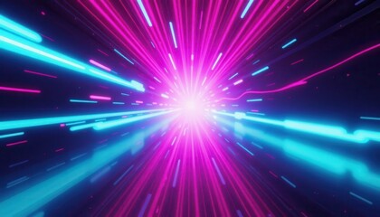 Naklejka premium magenta and cyan burst, abstract gradient background, soft glow, film grain texture, neon color palette, dreamy lighting, blur effect, dark backdrop, vaporwave feel