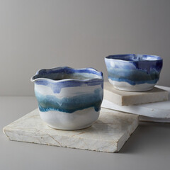 Tea bowl ceramic on gray background.