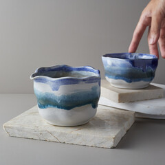 Tea bowl ceramic on gray background.