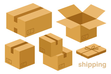 Fototapeta premium Shipping box icon set, open and closed cardboard boxes, parcel packaging, delivery, modern vector, logistics illustration