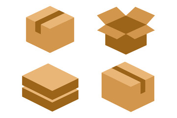 Cardboard box icon collection, open and closed boxes, parcel packaging, shipping, modern vector, delivery illustration