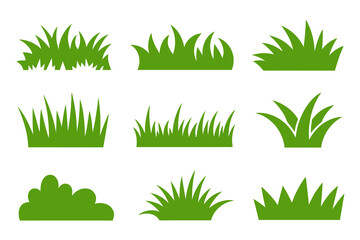 Green grass icon collection, different grass shapes, landscape elements, nature illustration, modern vector, garden design