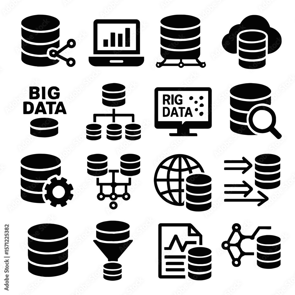 Poster data storage icons illustrating cloud computing, big data, and database concepts
