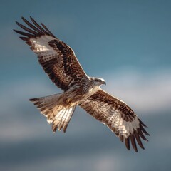 Obraz premium Majestic red kite soars across the beautiful sky in flight capturing the serene freedom with its wings