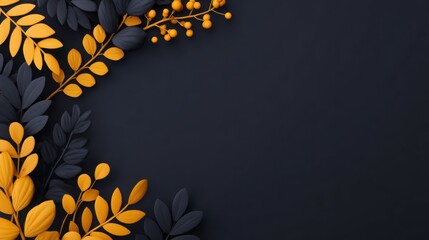A black and yellow background with a leafy border