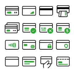 Illustrated Credit Card Icons Representing Various Financial Transactions and Security Features