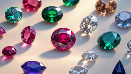 Fototapeta premium Different precious stones for jewellery on light background