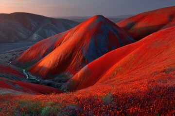 Stunning, vibrant red hills at dawn