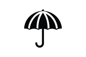 Simple Black and White Umbrella Icon: Minimalist, Modern, Protective, and Secure Graphic Design Element for Website, App, or Branding Project, Representing Safety and Security.