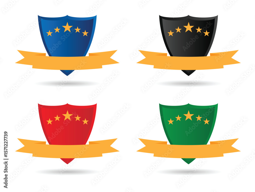 Fototapete shield with stars and badge pendant isolated different colors. graphic design elements and resources