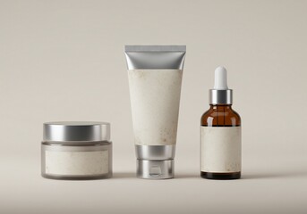 Cream Jar, Lotion Tube, and Serum Bottle Mockup for Branding