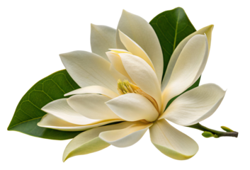 Elegant magnolia flower with lush green leaves for botanical and garden inspiration art