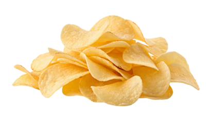 Crispy golden potato chips snack food isolated on white background perfect for delicious cravings