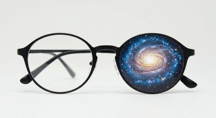 Round eyeglasses with a galaxy image inside the lenses